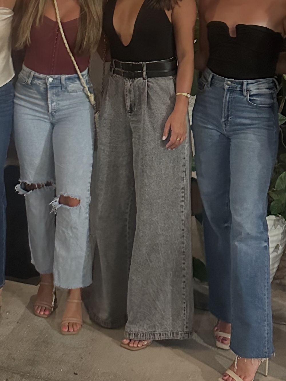 Vici grey/black wide leg double belt jeans